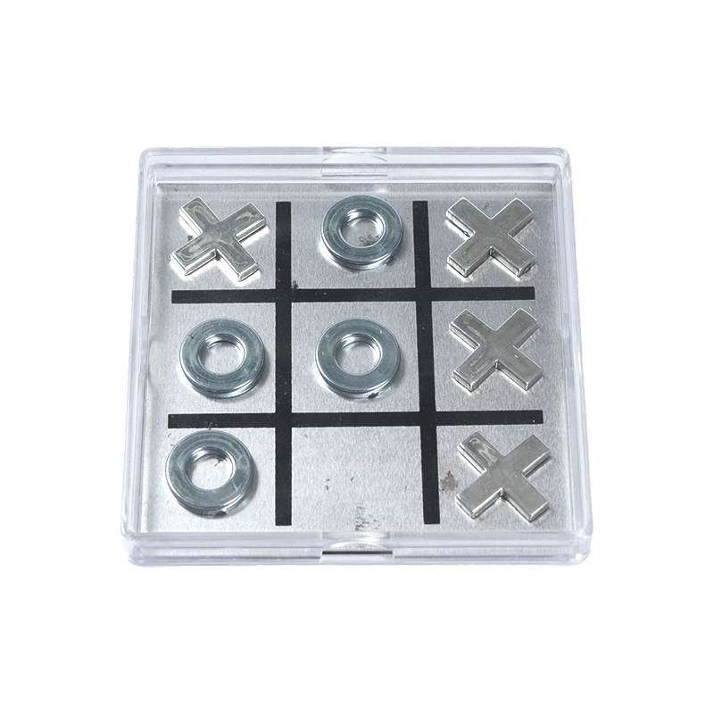 Magnetisk metall Tic-Tac-Toe-sett i klar akrylveske