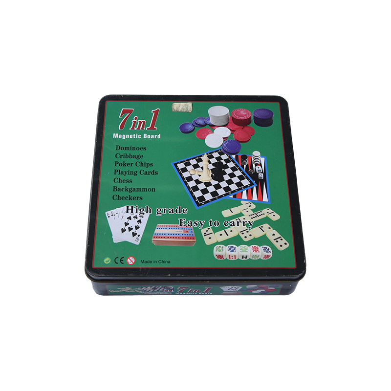 Metall Tin Case 7-i-1 magnetisk brettspillsett