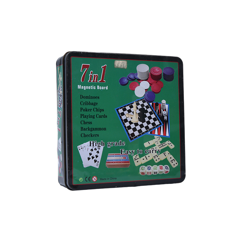 Metall Tin Case 7-i-1 magnetisk brettspillsett
