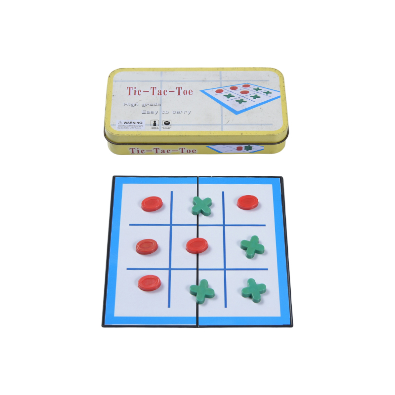 Gult metalltinn bærbart Tic-Tac-Toe-spill