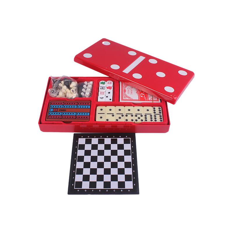 Red Polka-Dot Edition - klassisk domino- og krybbesett