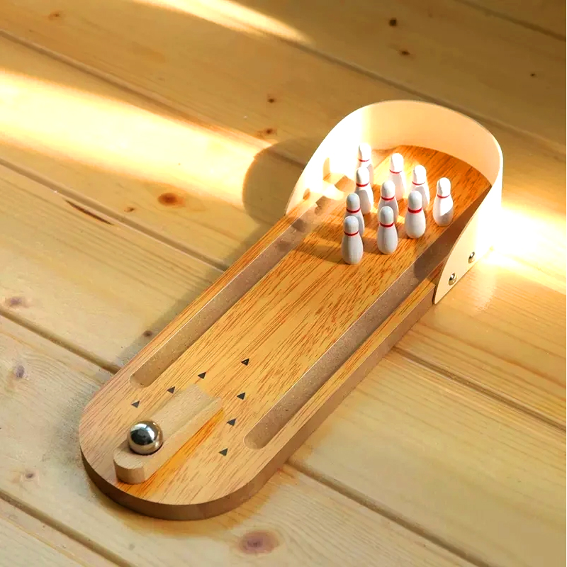 Kompakt tresett med stålkuler og pinner Mini Desktop Bowling Game