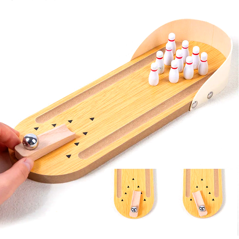 Kompakt tresett med stålkuler og pinner Mini Desktop Bowling Game