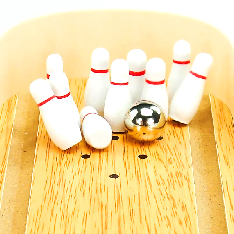 Kompakt tresett med stålkuler og pinner Mini Desktop Bowling Game