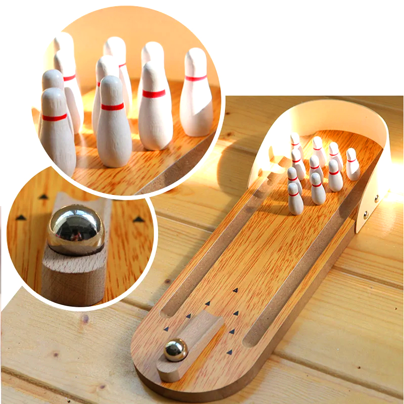 Kompakt tresett med stålkuler og pinner Mini Desktop Bowling Game