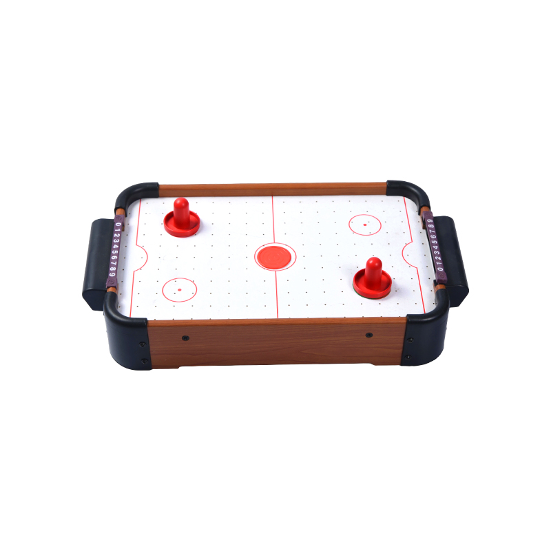 Mini skrivebordsspill med røde pucker og poengsporing Kompakt lufthockeybord av tre