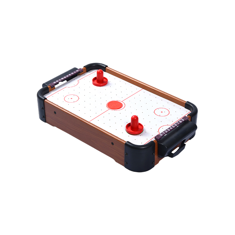 Mini skrivebordsspill med røde pucker og poengsporing Kompakt lufthockeybord av tre