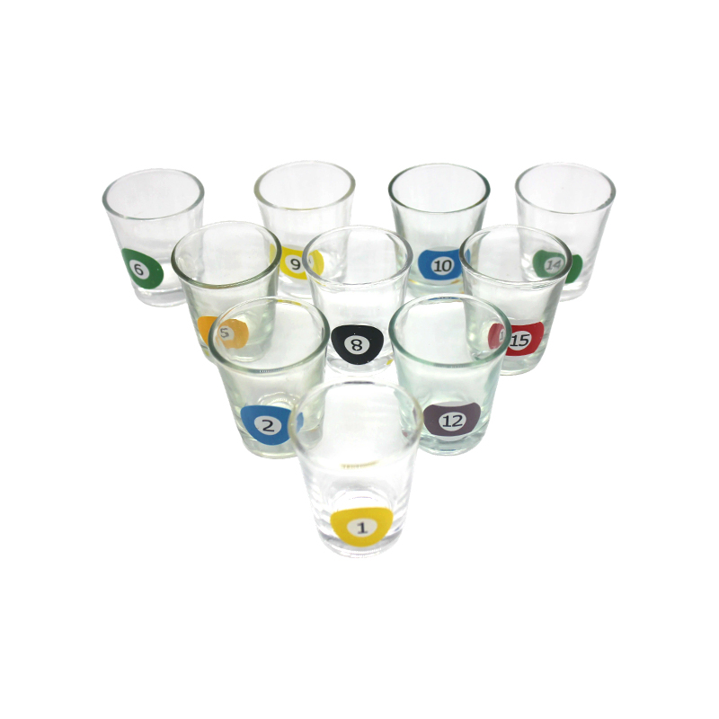 10 glass med biljardballnummer Pool-tema shotglasssett med trekantstativ